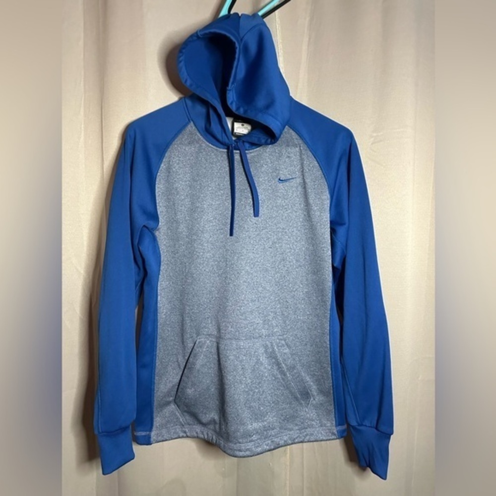 Nike Therma-FIT Hoodie Mens Medium Blue Grey Raglan Sweatshirt‎ 518115-499